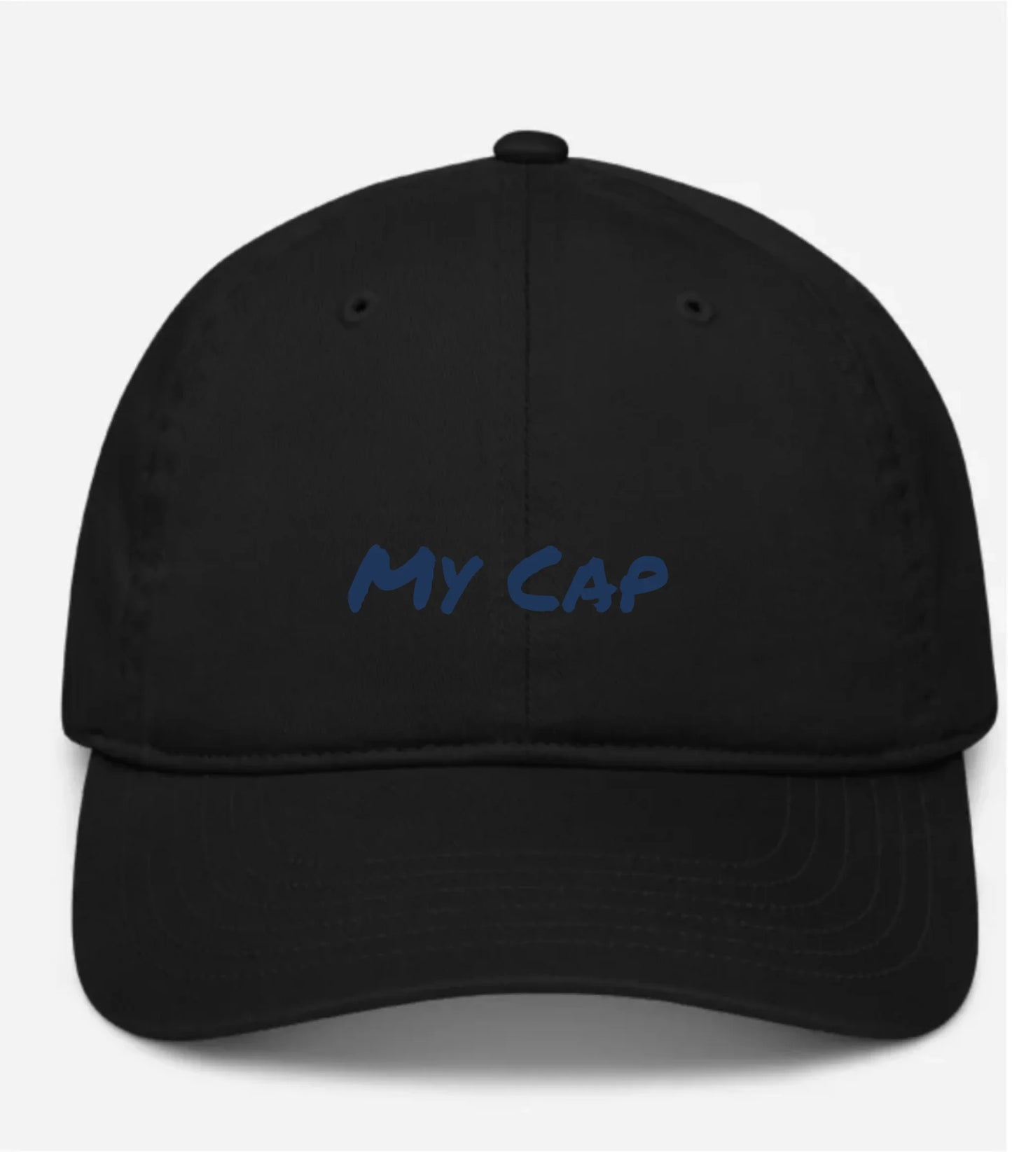 Custom embroidered black cap with personalised text