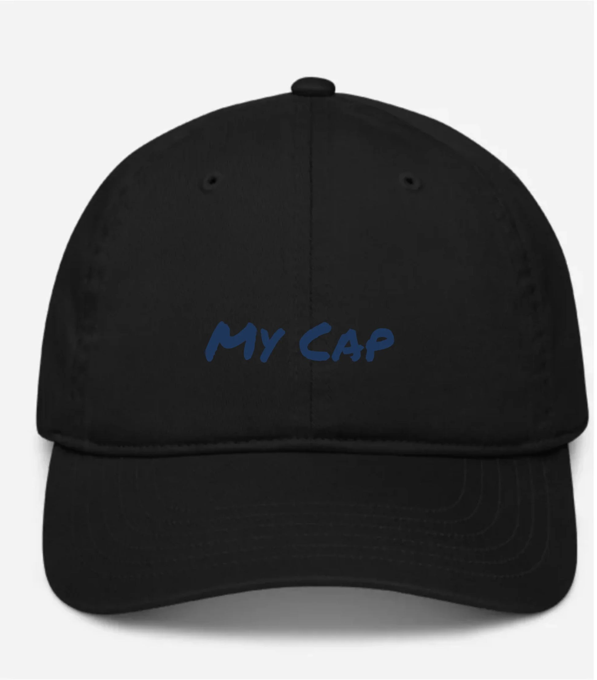 Custom embroidered black cap with personalised text