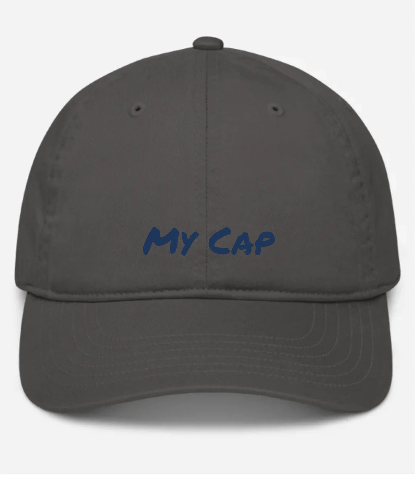 Custom embroidered grey cap with personalised text