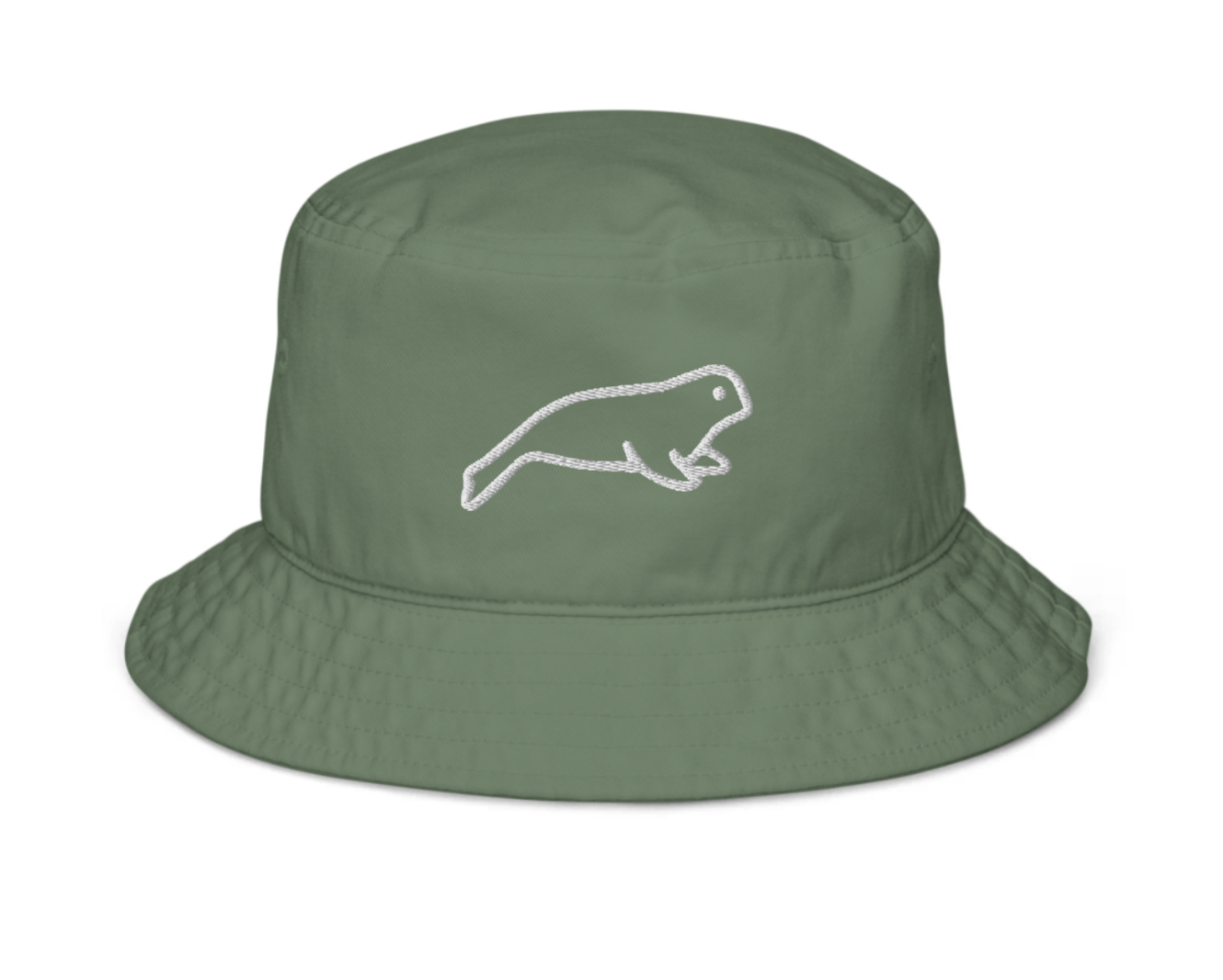 Green Bucket Hat with Embroidered animal.